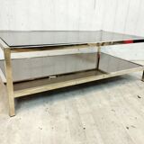 Vintage brass coffee table, mirror and smoked glass