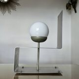 "UGINOX" lamp in steel and white opaline ball from the 70s