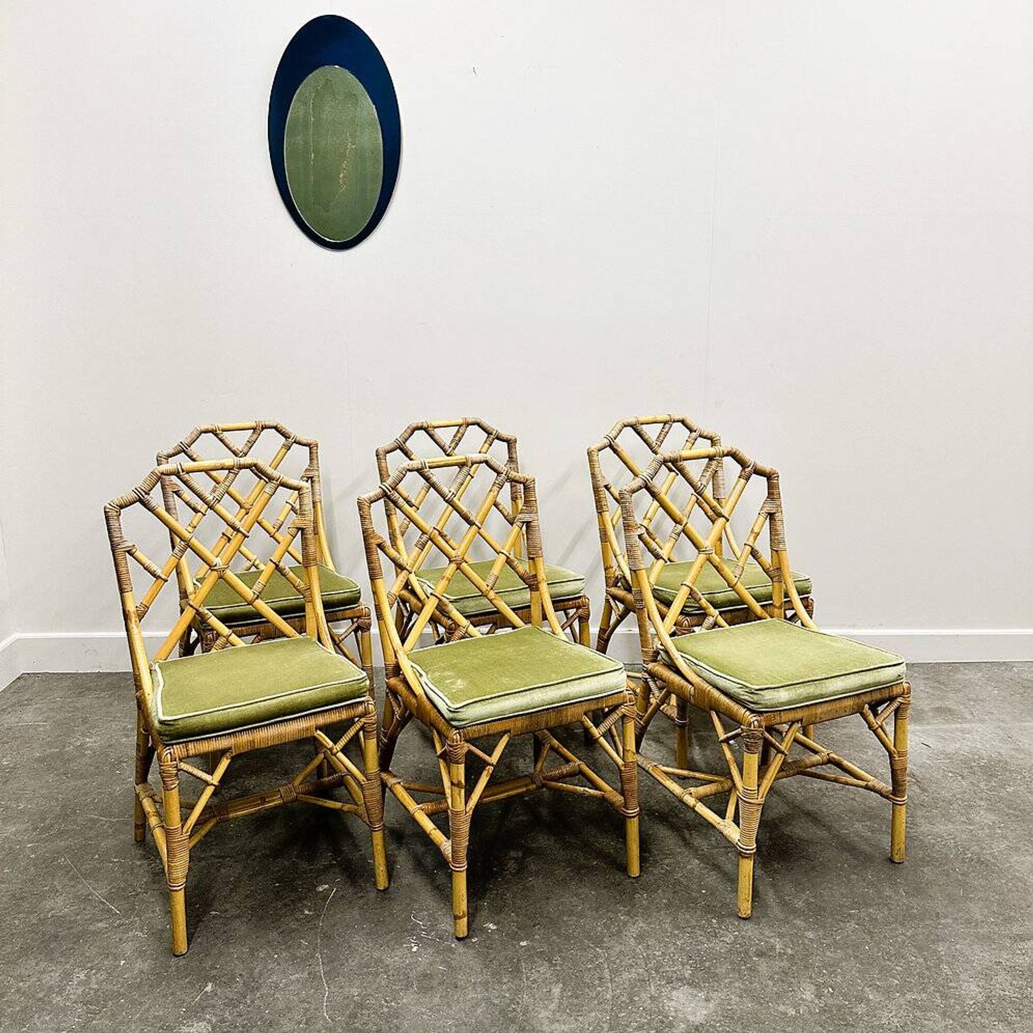 Set of six English "Invincible" bamboo and rattan chairs by Angraves, 1970s