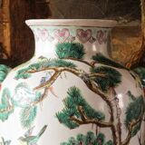Chinese porcelain vase, peacocks, birds, trees, peonies