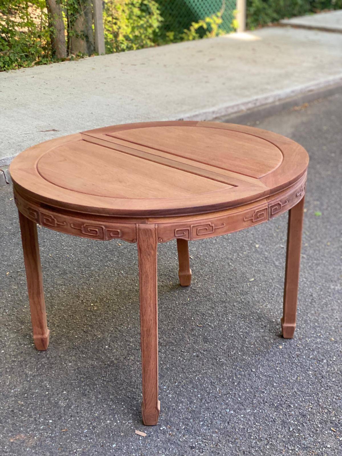 Table à manger ronde extensible décapé en bois massif brut chinois Ming 196