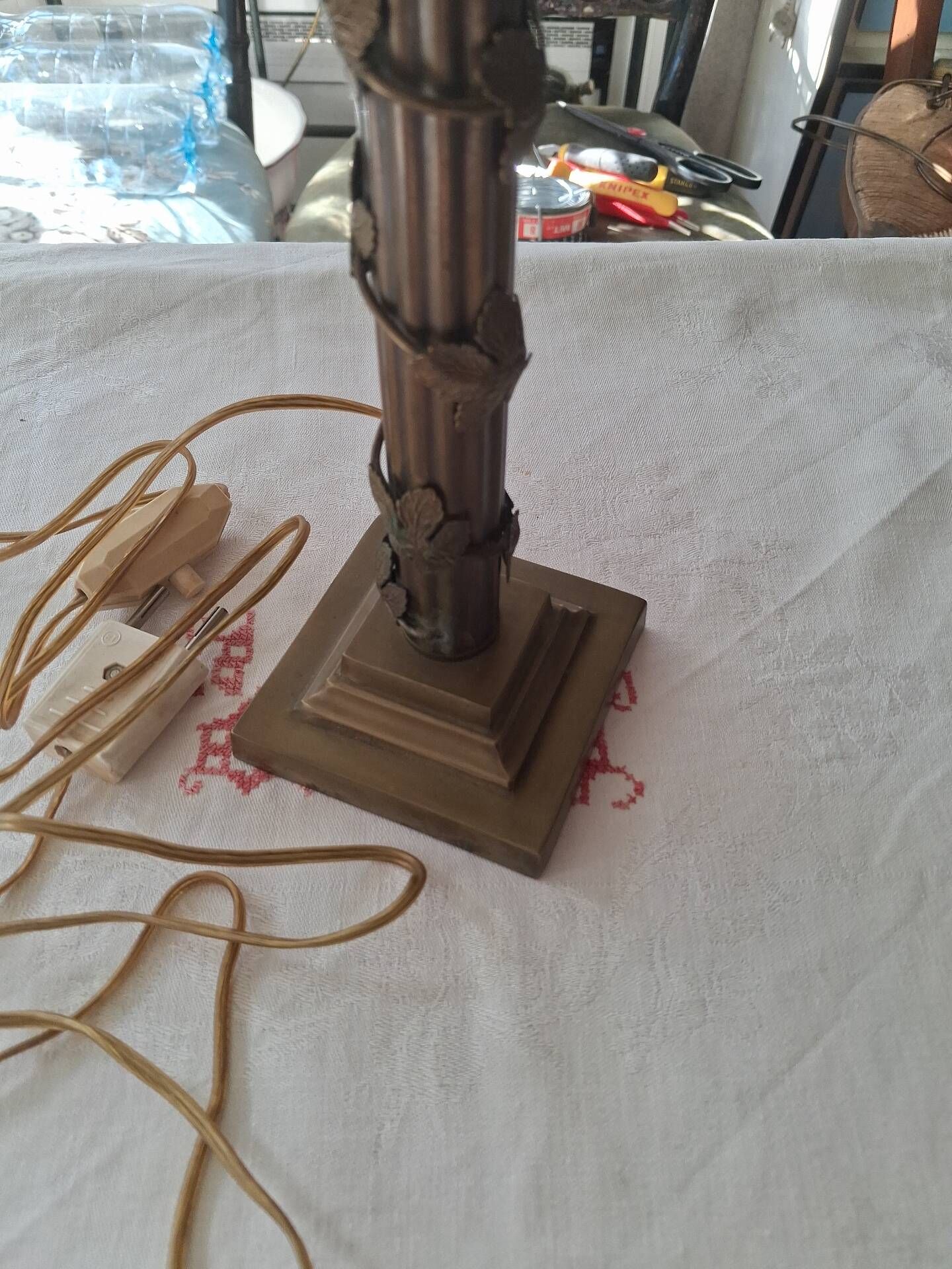 Mushroom lamp in glass paste and bronze Art Nouveau