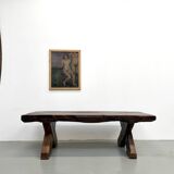 Table Brutaliste en Chêne Massif, Art Populaire (Vers 1900)