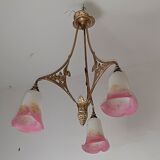 P. crespy art deco chandelier blend of bronze, pink, yellow
