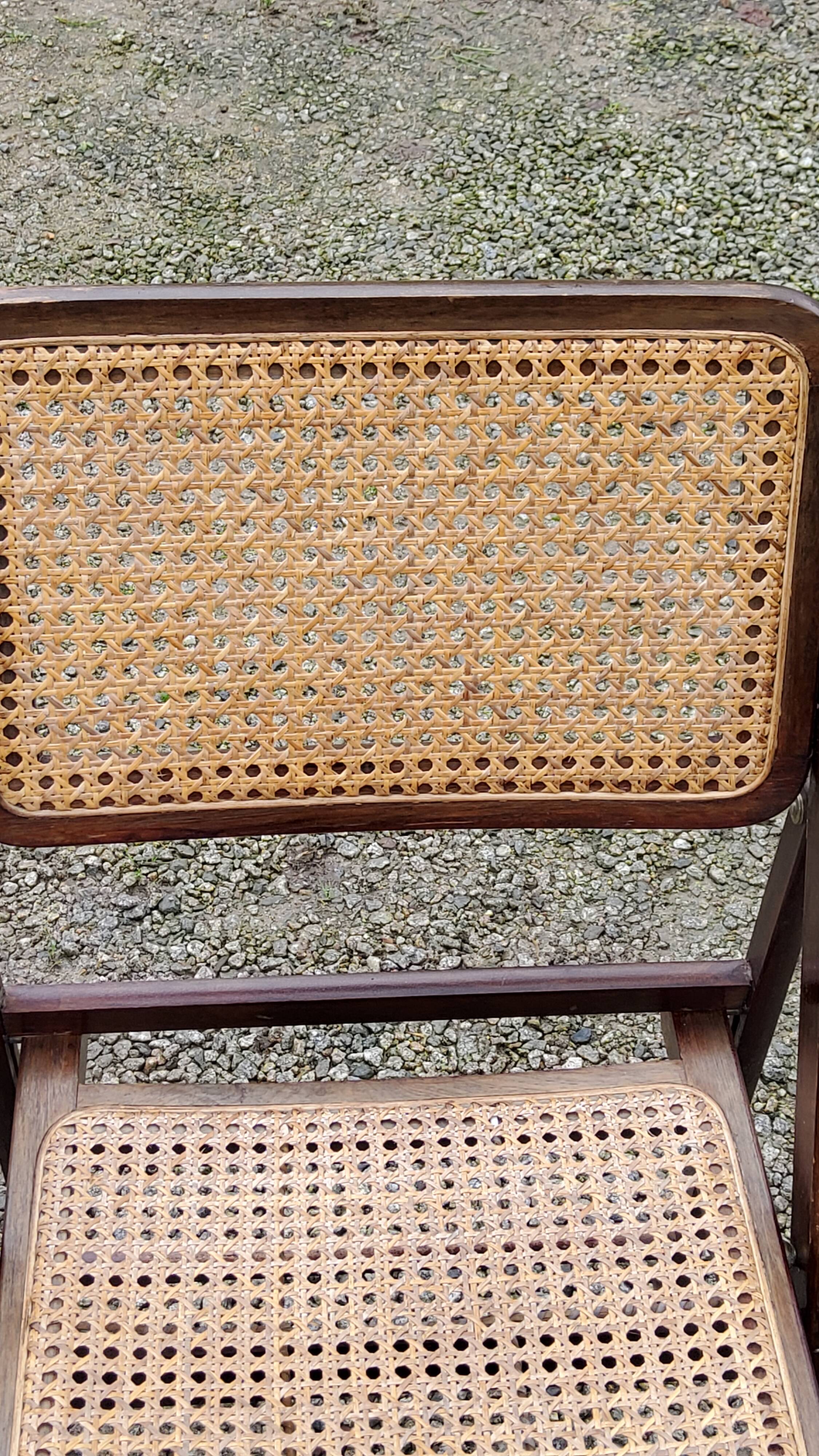 Set of 4 folding chairs wood and canning of the 70s