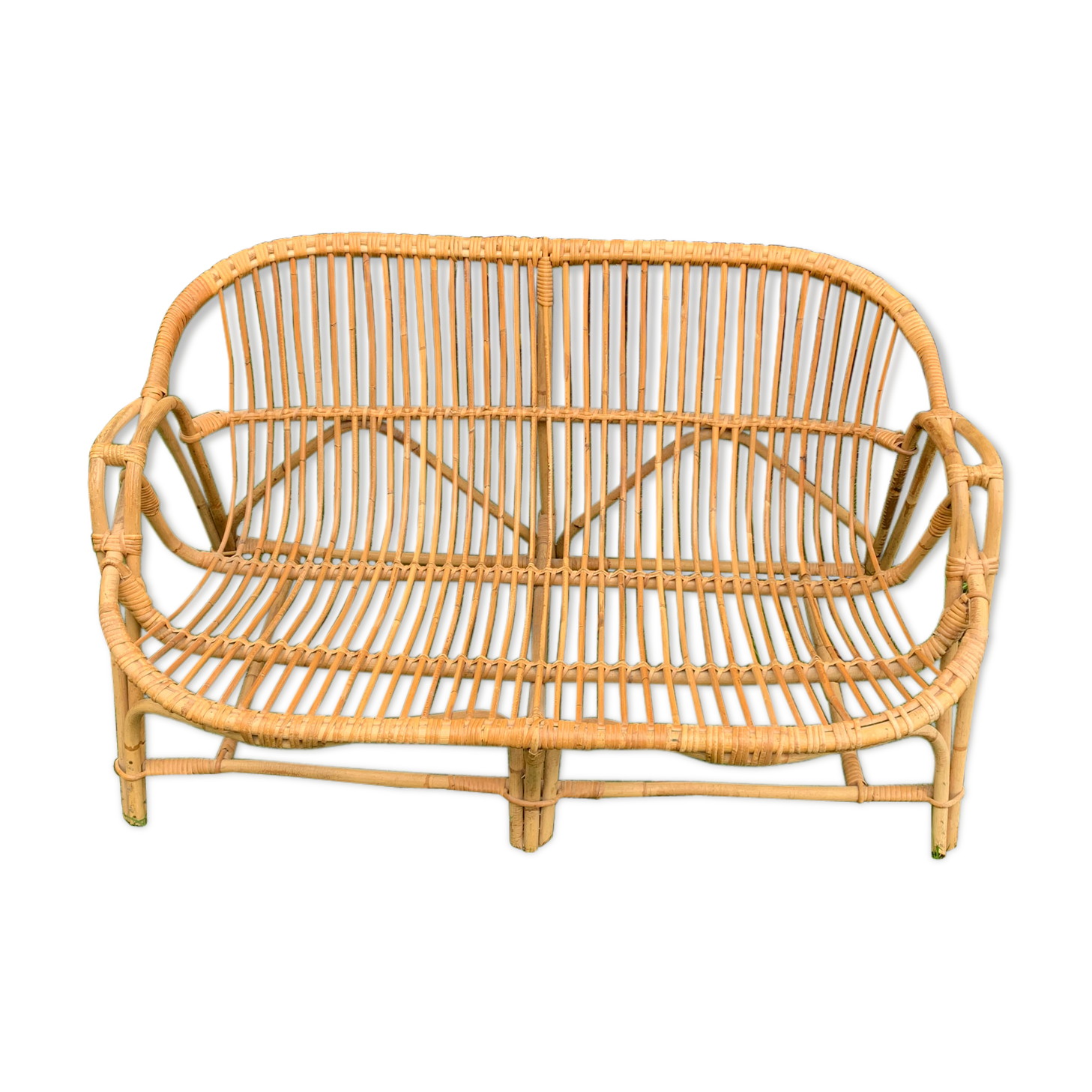 Vintage rattan and bamboo sofa bench