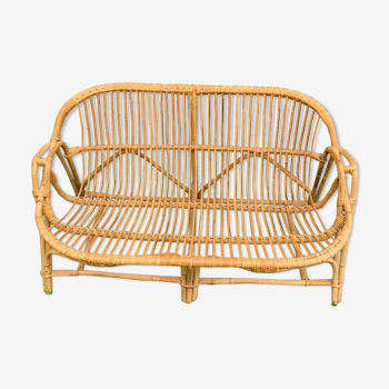Vintage rattan and bamboo sofa bench