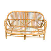 Vintage rattan and bamboo sofa bench