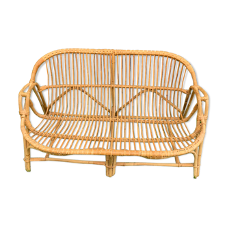 Vintage rattan and bamboo sofa bench