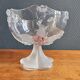 Vintage Frosted Glass Footed Bowl – Relief Decor of Pink Flowers