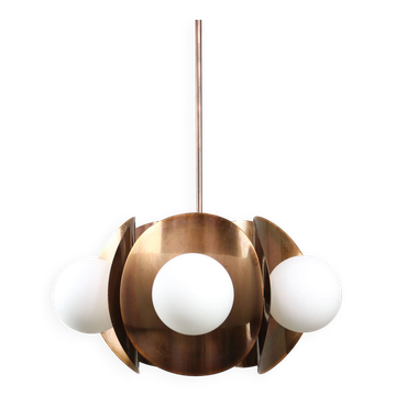 Lustre italien vintage en cuivre et opaline, années 70