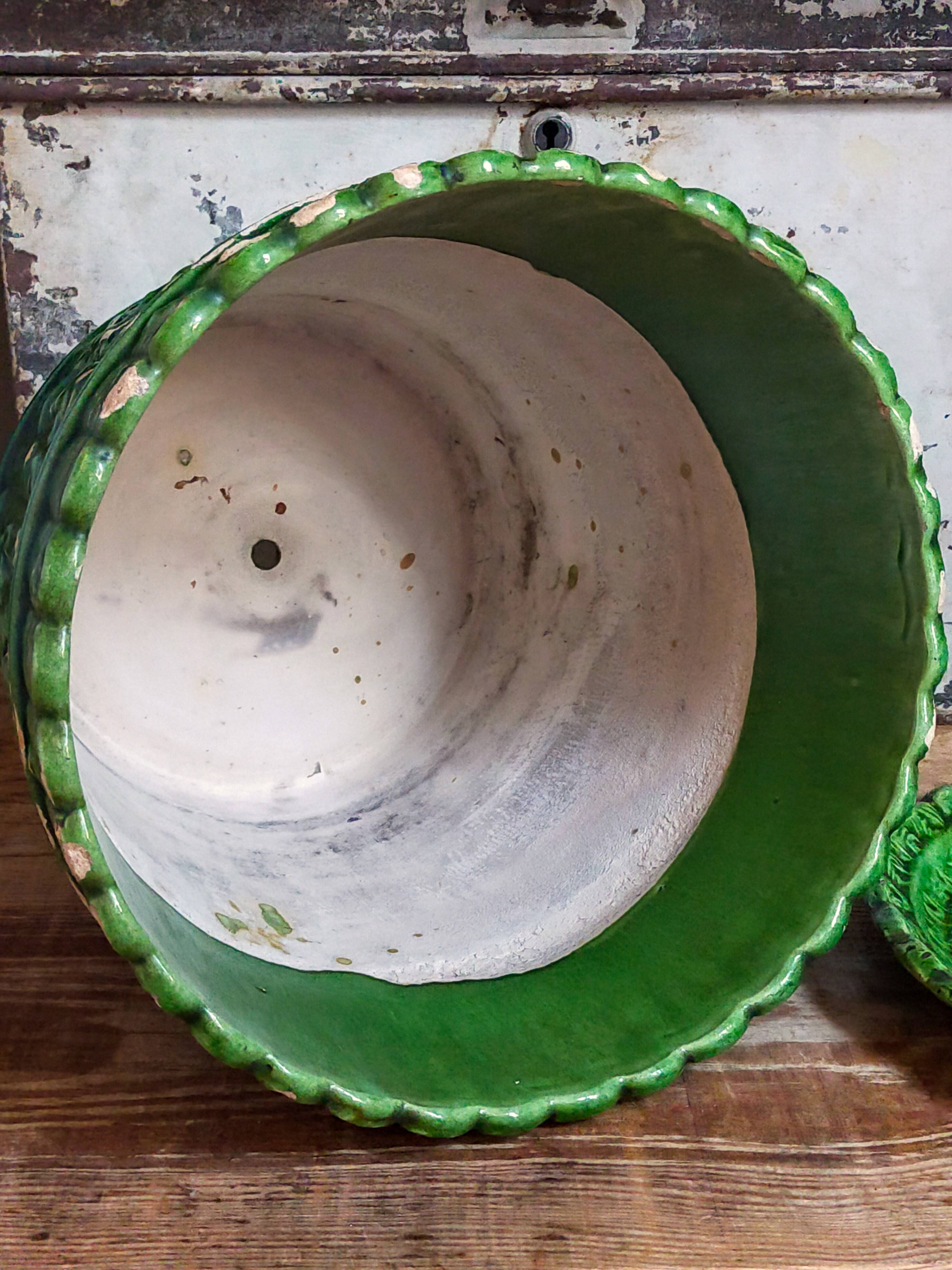 Flower pot and saucer in slip by G. De Bruyn 19th century