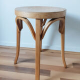 Vintage round kitchen stool, waxed bentwood, 50s, Baumann style