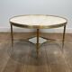 Neoclassical Round Coffee Table in Brass with Beaded Gallery. Marble Top