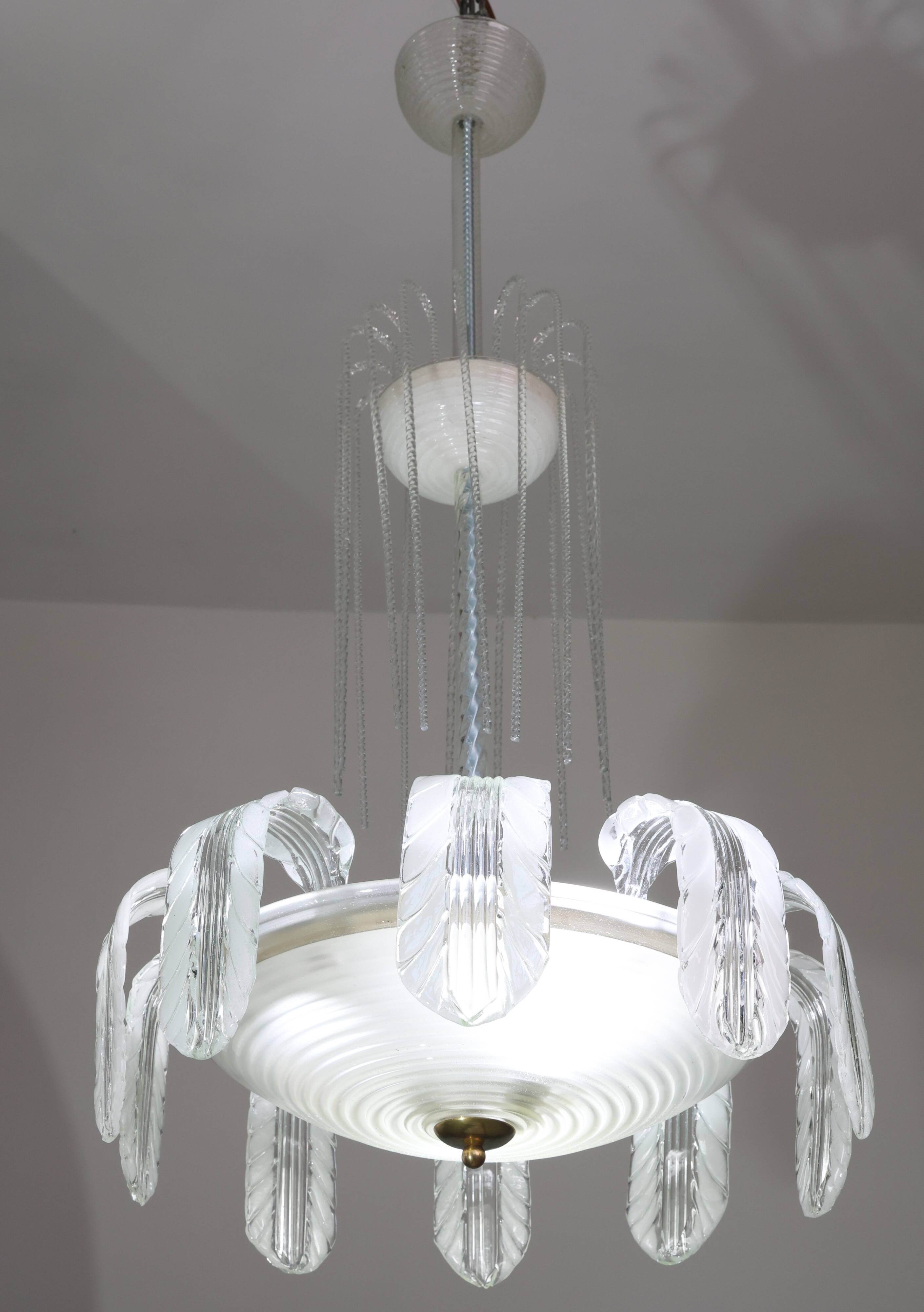 Museal Art Decò Ercole Barovier Murano Glass Chandelier, 1930