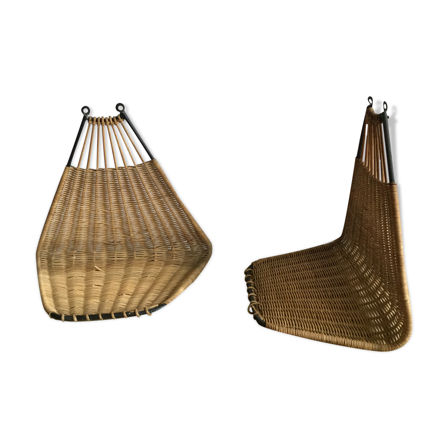 Wall shelves 50s metal and rattan