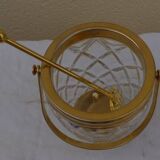 Glass and gold metal ice bucket with its gold metal spoon - Very good condition
