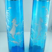 Pair of blue glass vases in the taste of Mary GREGORY