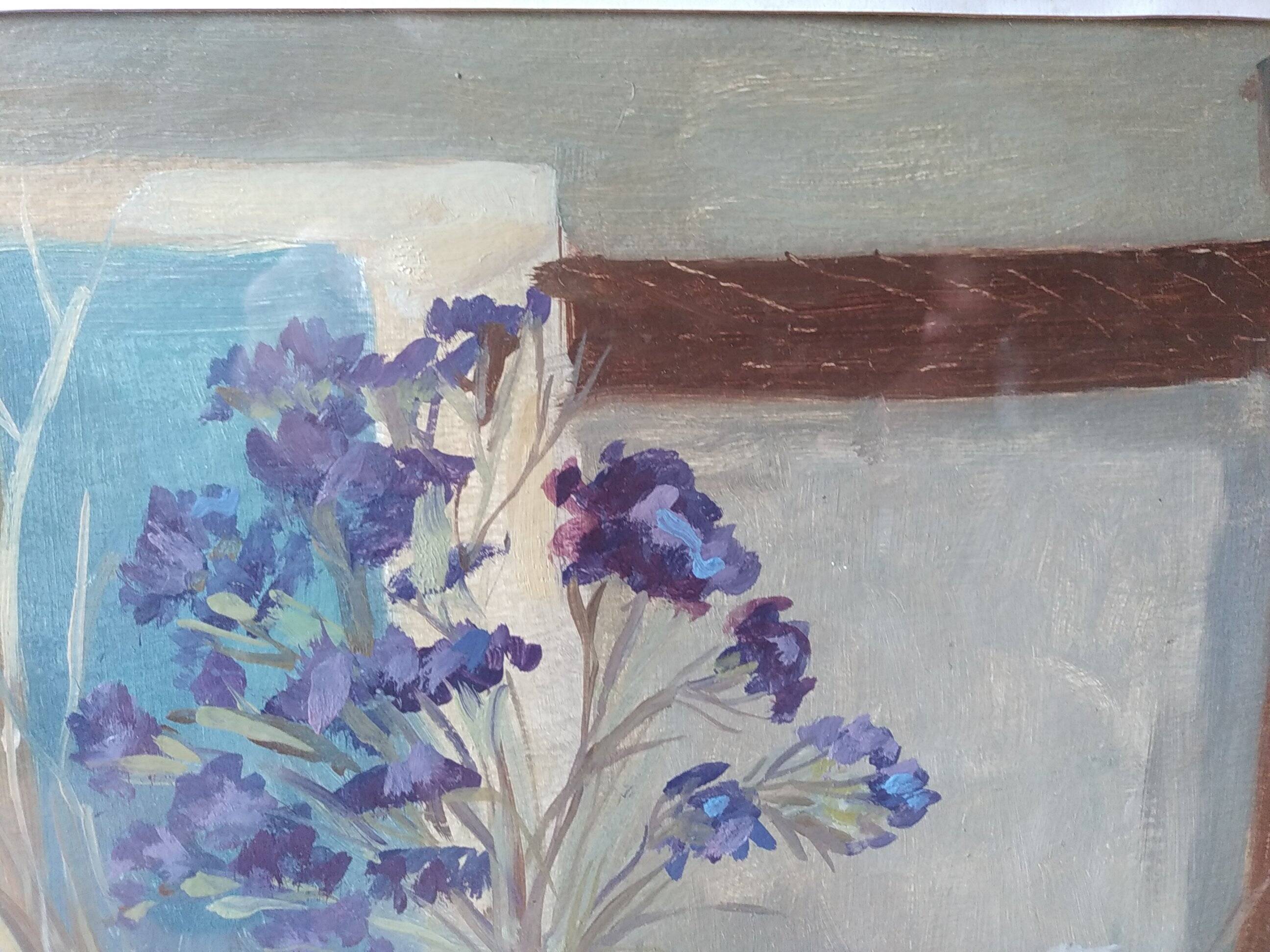 Pierre Marie Rudelle. Blue still life. Oil on cardboard.