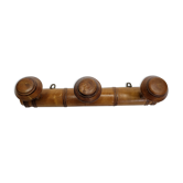 Ancien portemanteau rustique en bois tourné à l'imitation du bambou 1900, 3 patères