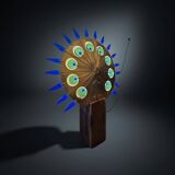 Lampadaire artisanal en laiton, chêne et plexiglas, Pays-Bas, années 1970