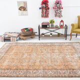 7x10 Pale Orange Floral Vintage Rug, 204x296Cm