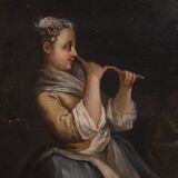 Antique French painting of children playing from the 18th century