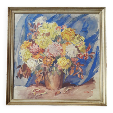 Old painting representing a bouquet of flowers