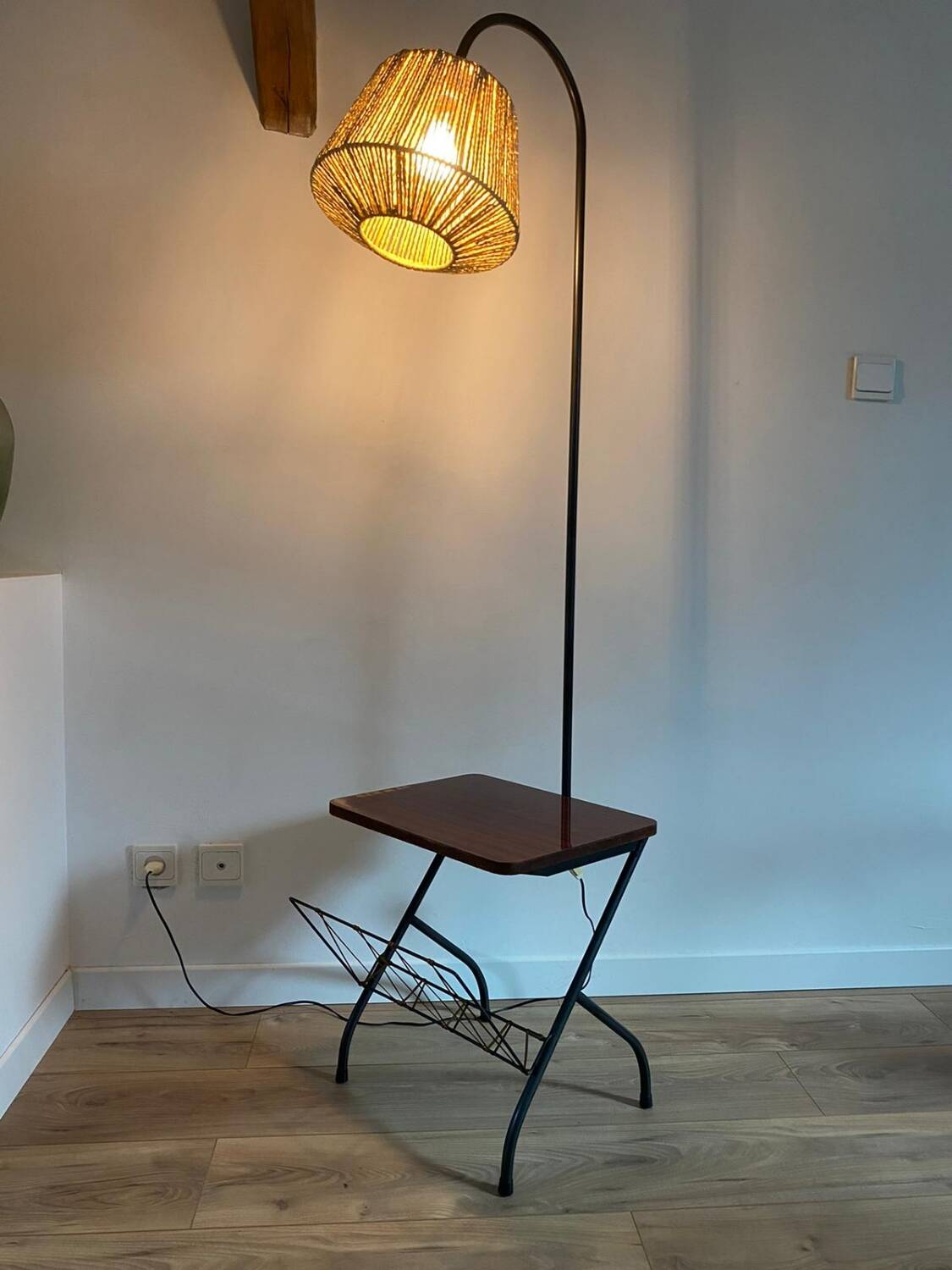 Floor lamp with magazine rack and shelf 50's