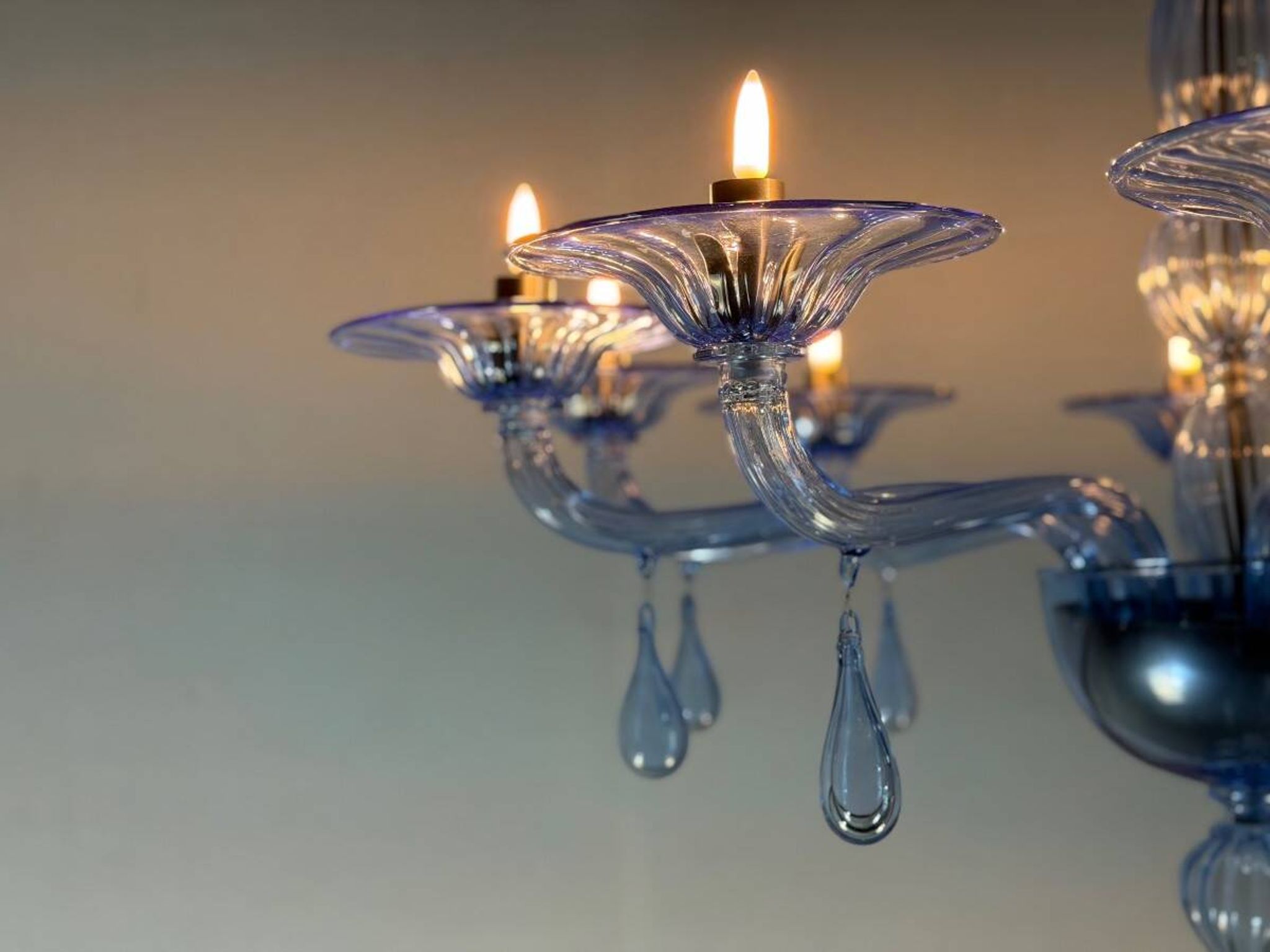 Lustre vénitien en verre de Murano bleu, vers 1980