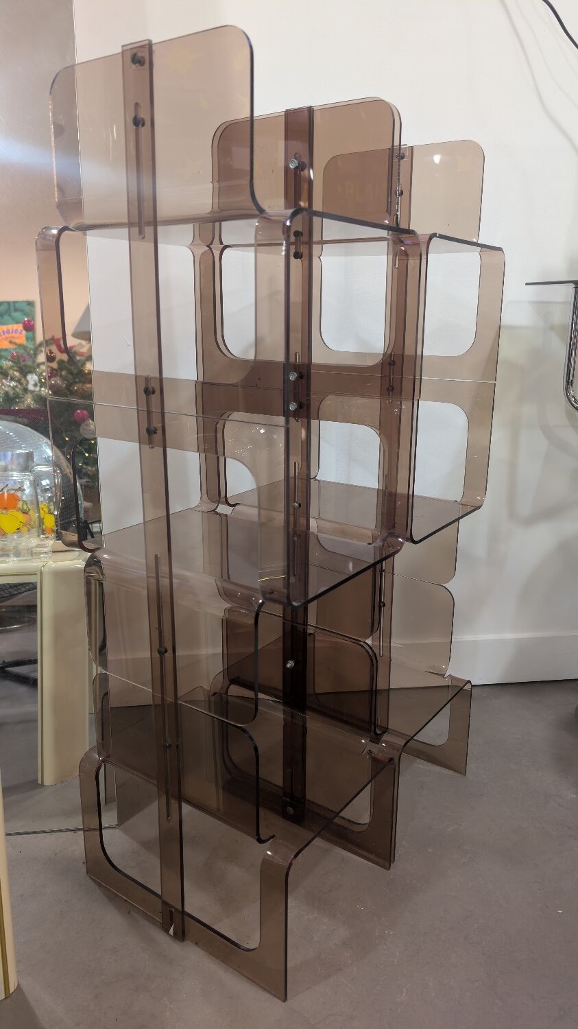 Smoked plexiglass bookshelf