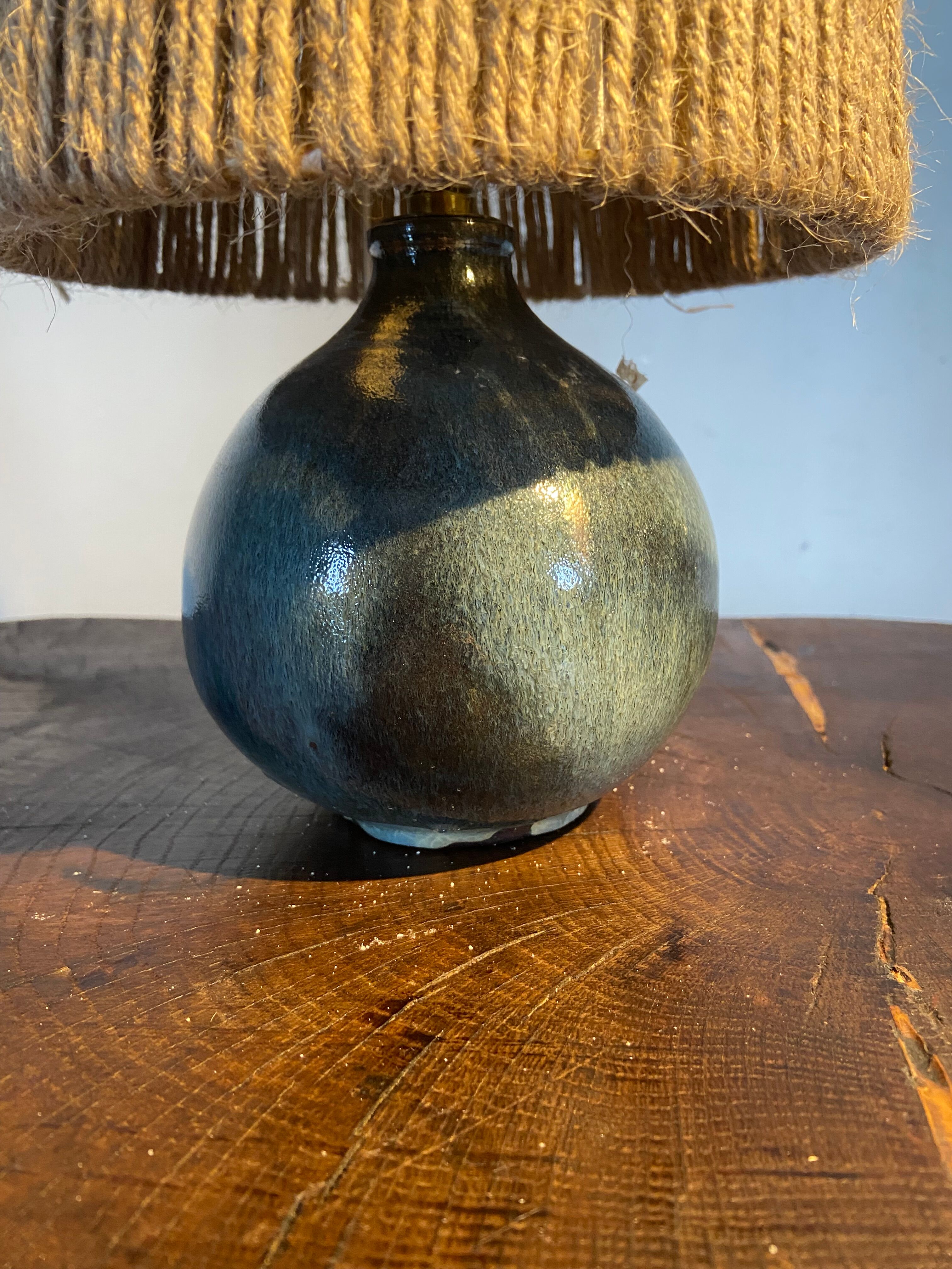 Table lamp in stoneware / ceramic 60s lampshade rope