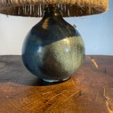 Lampe à poser en grès céramique années 60 abat jour corde