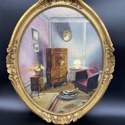 Ancient, Oil painting, interior scene, signed, wood frame, gilded, painting, French painter