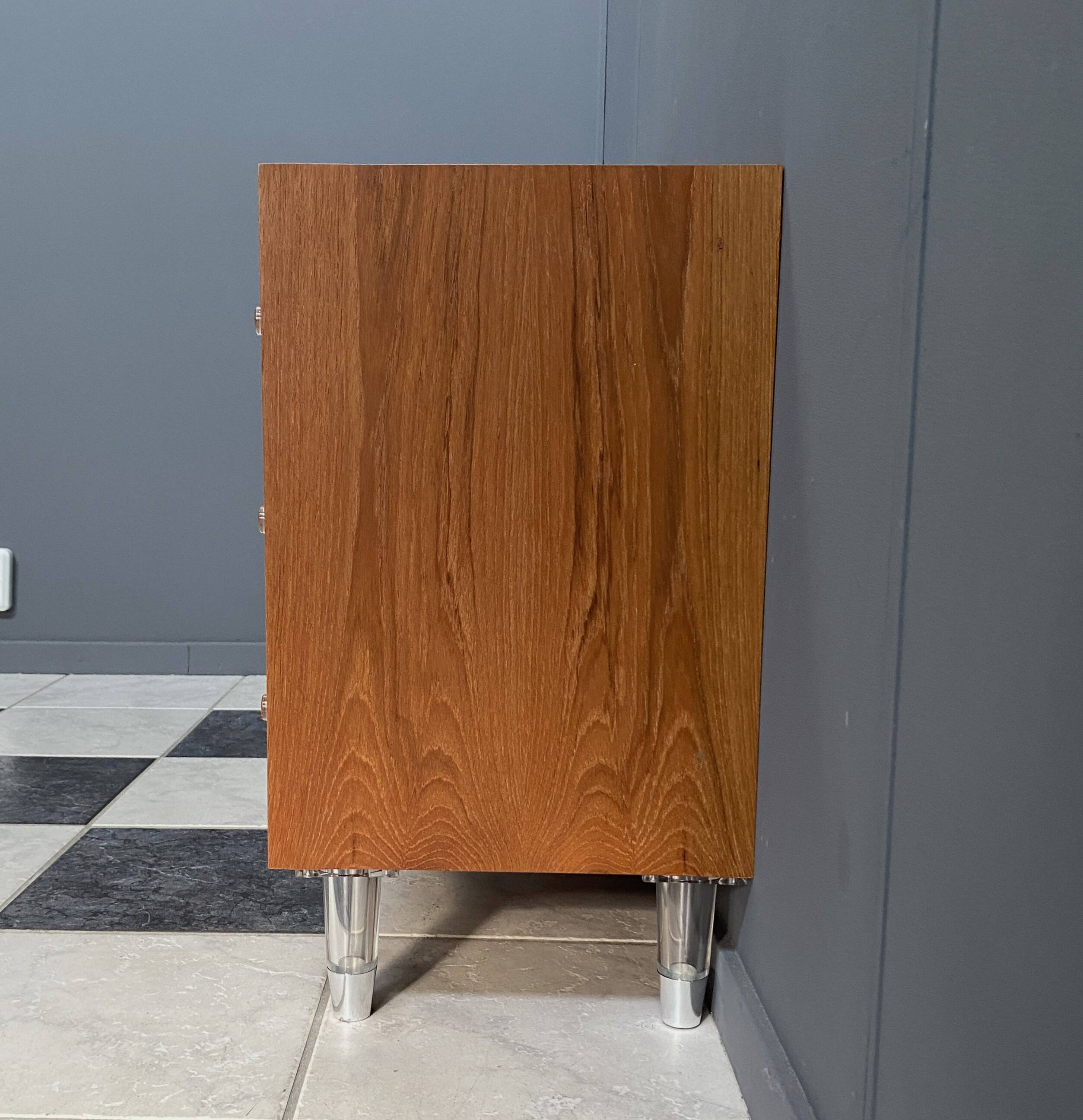 Teak chest of drawers 1970s with perspex handles