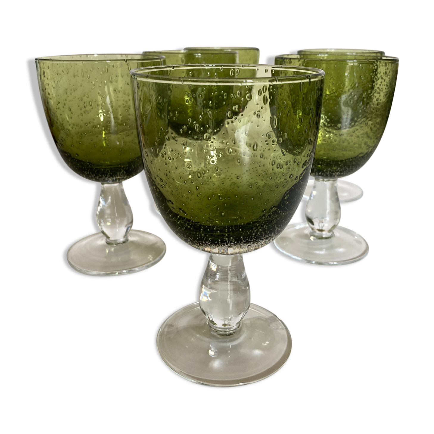 Set de 6 verres 1970 en verre bullé vert