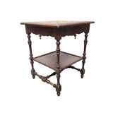 Antique French oak Side Table With Embroidered Top, late 1800s