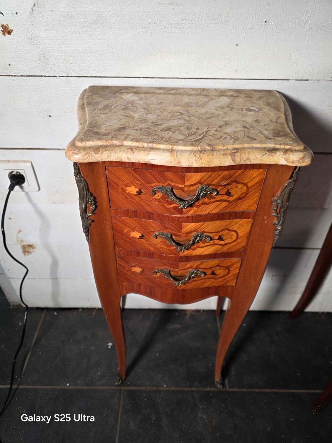 Louis XV style curved bedside table in marquetry