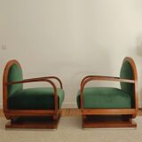 Paire de fauteuils art déco - velour de mohair vert