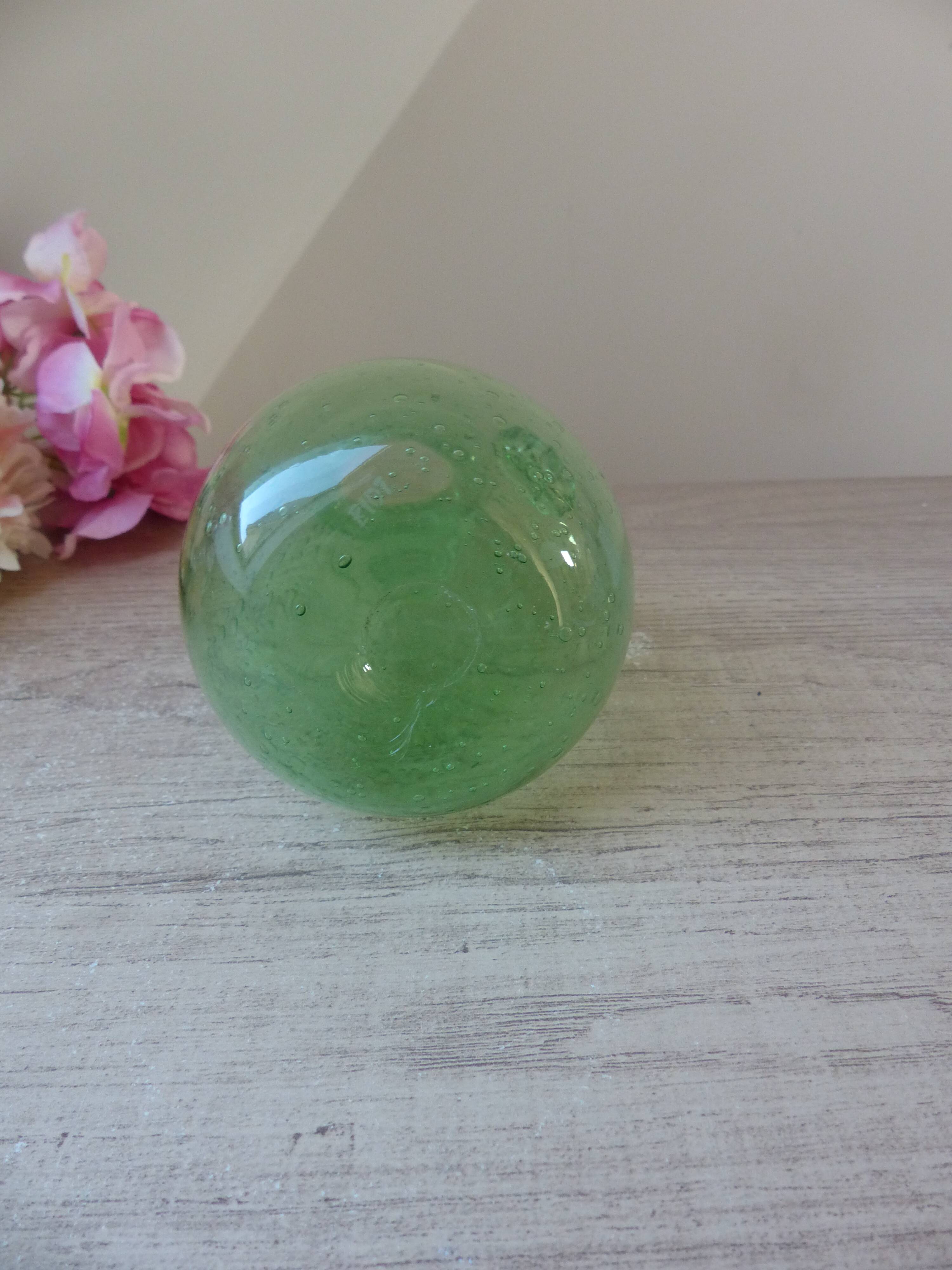 Small carafe in blown and bubble glass green color signed biot vintage