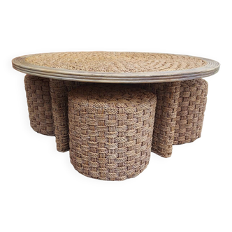 Rope coffee table and stools
