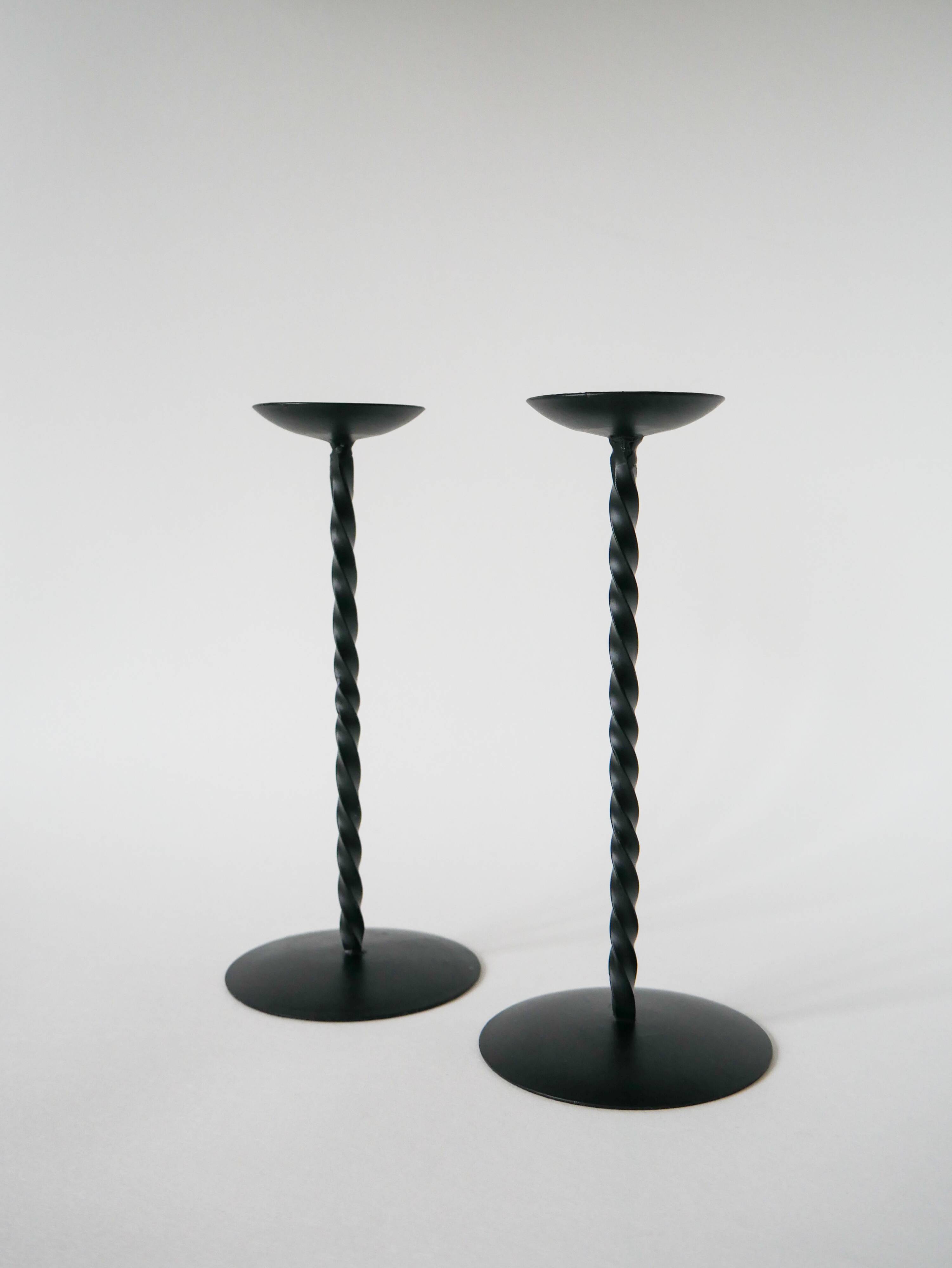 Pair of wrought iron candlesticks, Brutalist, 1970