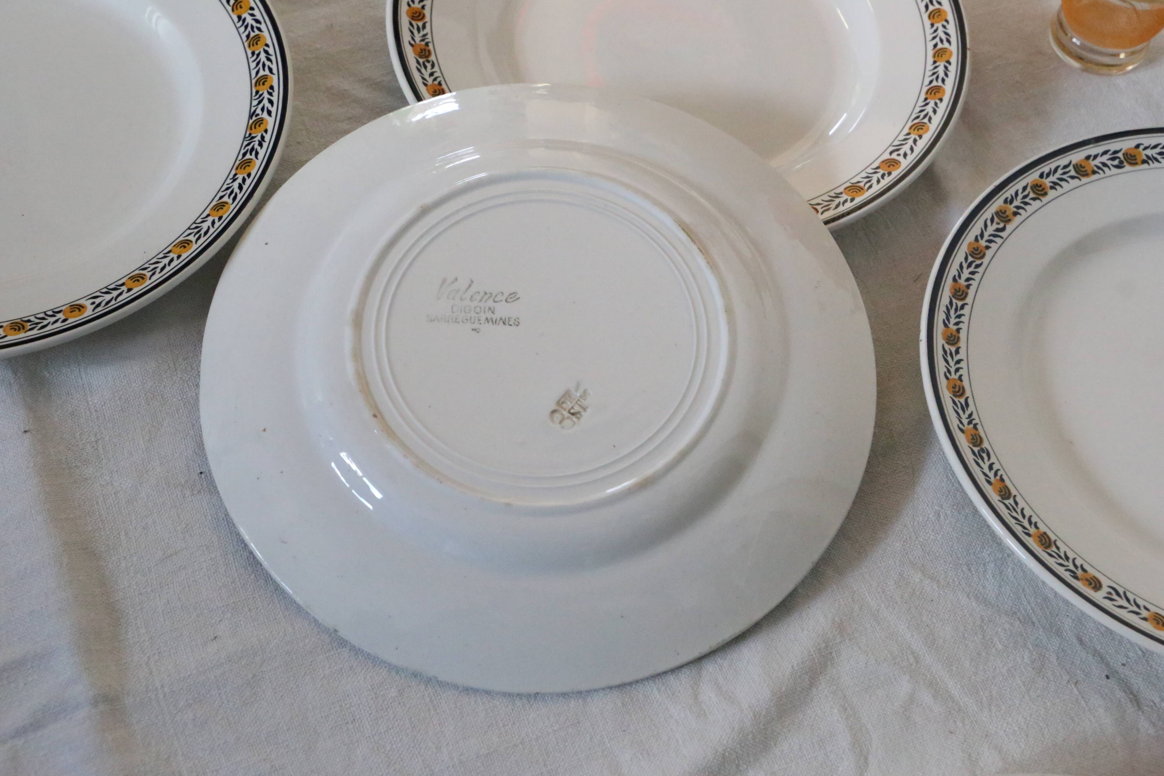 Set of 6 dinner plates, Digoin Sarreguemines, Valence model