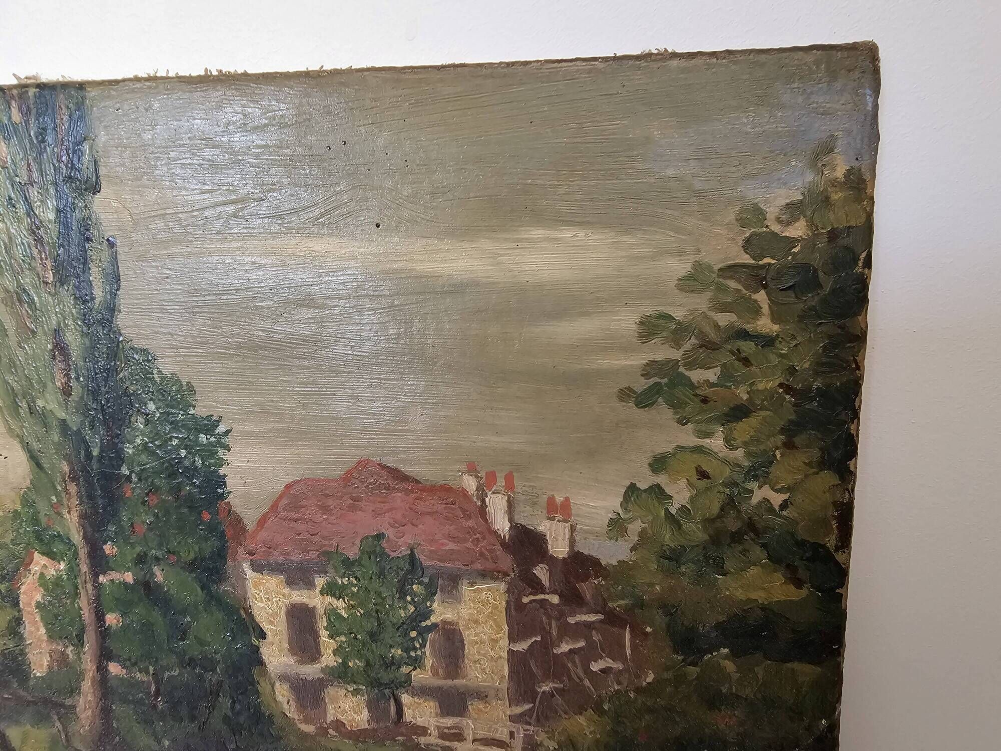 Oil on canvas painting View of the Mill signed Paudonneret? 1941