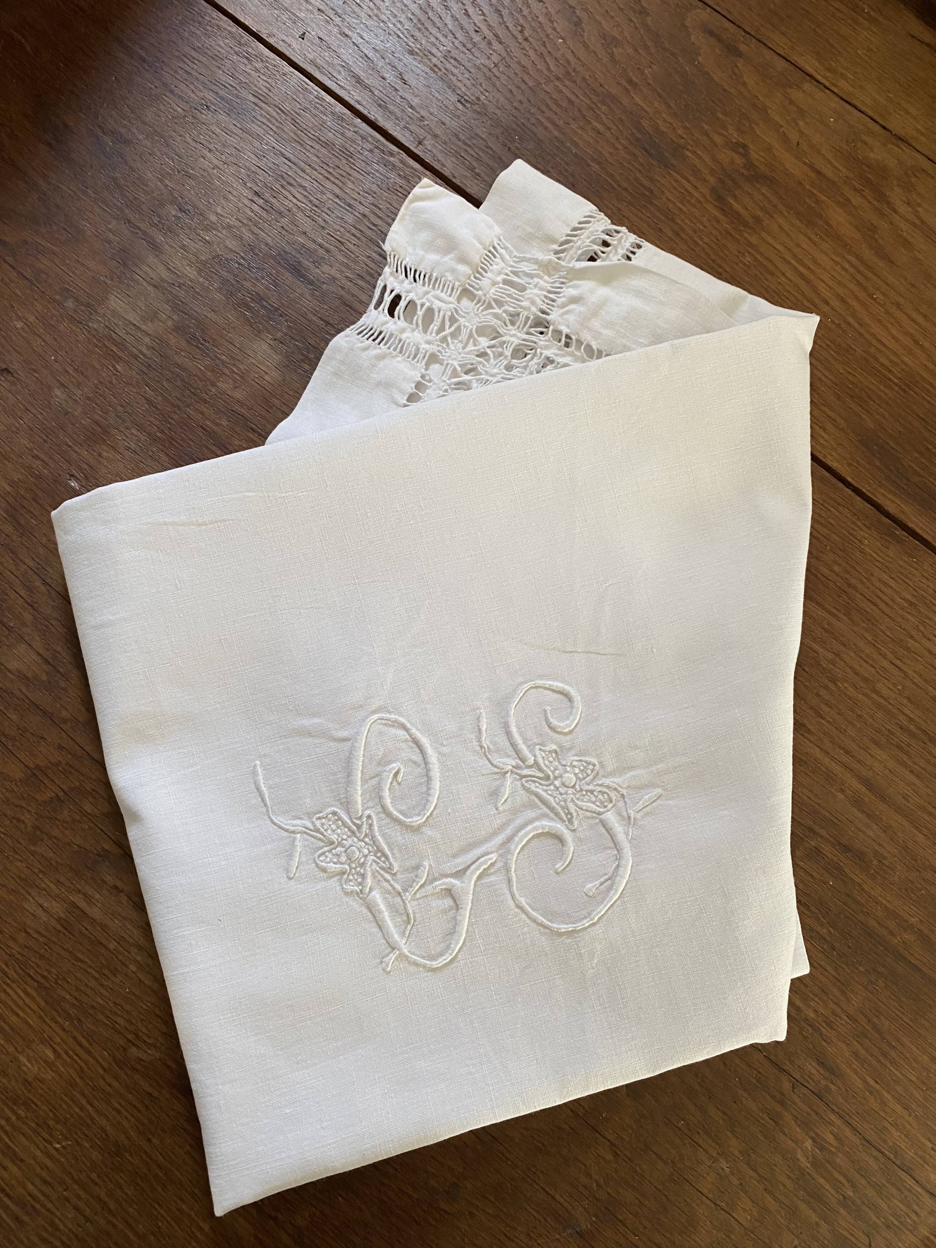 White cotton pillowcase with CS monogram