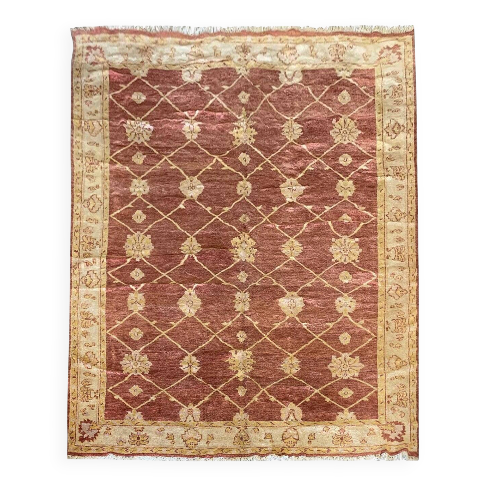 Indian Ziegler Rug, Large Rust Wool Handknotted Carpet, Livingroom Rug