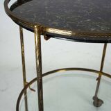 Round Mid-Century Brass and Marble-Effect Glass Bar Cart. Italy 1950s