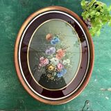Curved oval frame – floral painting signed