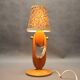 Mid-century adjustable wooden table lamp with floral shade, Czechoslovakia, 1970.