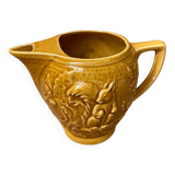 Old barbotine pitcher sarreguemines yellow ceramic squirrel decor